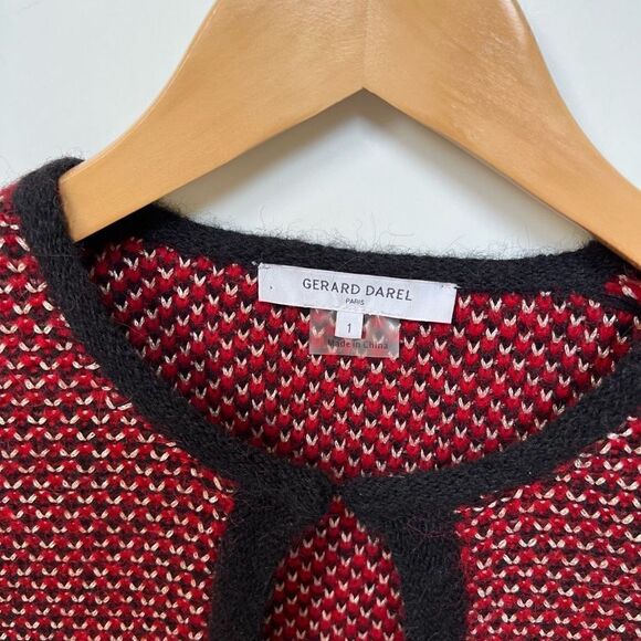 Gerard Darel Paris Alpaca Blend Cardigan Knit Sweater Jacket Red Black size S - Picture 3 of 10